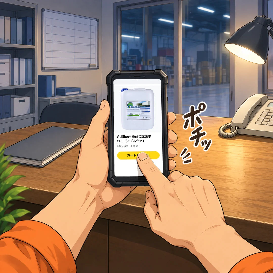 悟の目線の手元。自分のスマホの画面のボタンを親指で押す。ポチッ